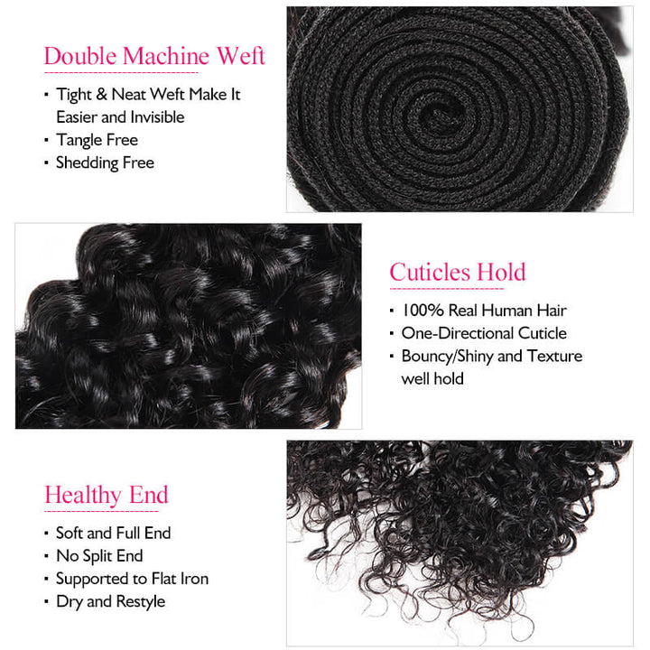 Virgin Peruvian Curly Hair 3 Bundles with 4x4 Lace Closure Ishow Human Hair Extensions