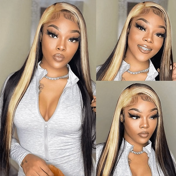 Skunk Stripe Wig Straight HD Lace Front Wigs 180% Density Front Wigs With Highlight Human Hair Wigs
