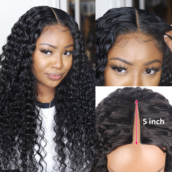 V Part Wig Human Hair Curly Upgrade U Part Wigs No Leave Out