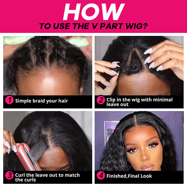 V Part Wig Human Hair Curly Upgrade U Part Wigs No Leave Out