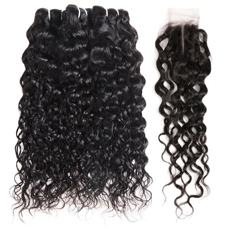 Brazilian Ishow Hair Bundles Water Wave Hair Weave 3 Bundles With 2x4 Lace Closure - IshowVirginHair