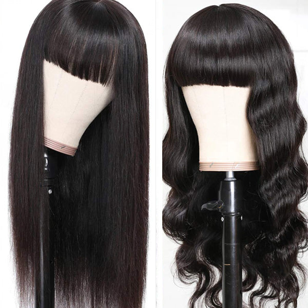 Ishow Beauty New Arrival Machine Made without Lace Wig With Bangs, 100% Human Hair Wigs - IshowHair