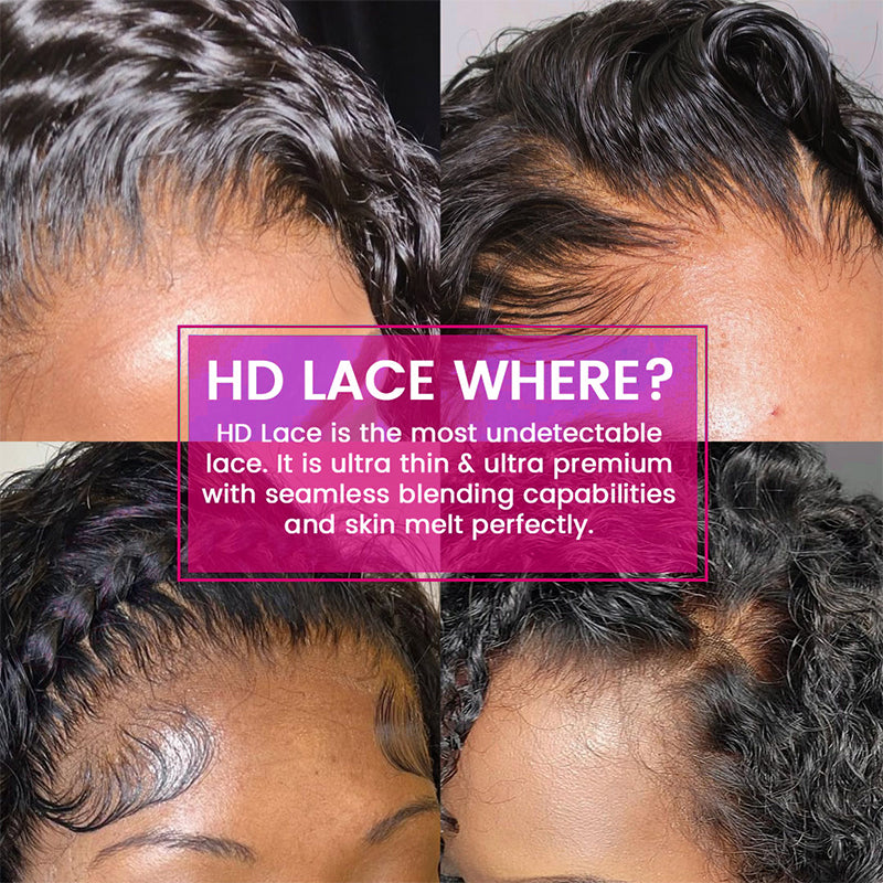 Close-Up of HD Lace Wig With Text Highlighting Undetectable Features and Blending