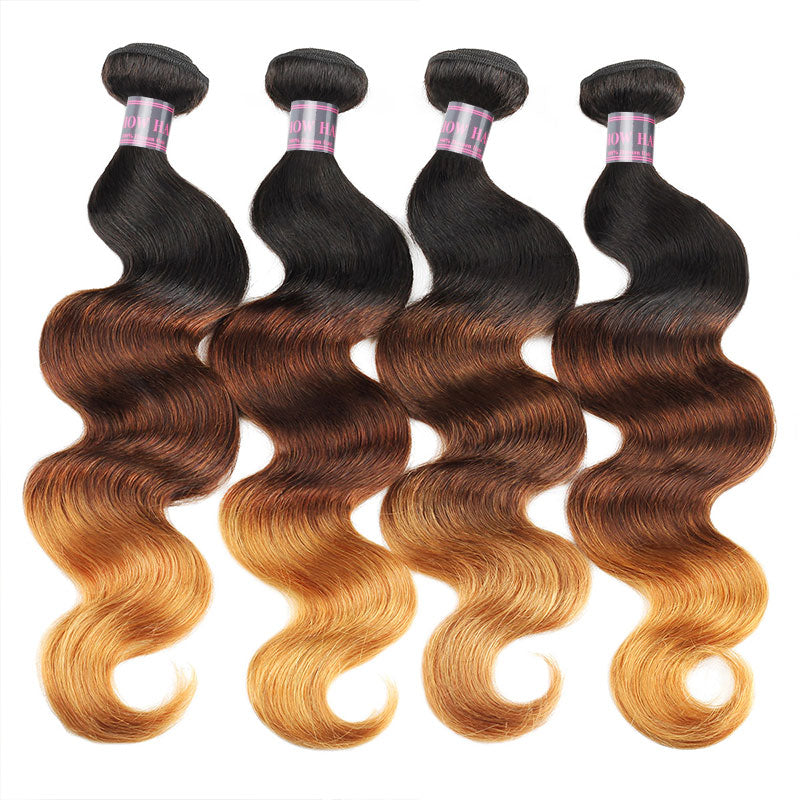 Ishow Brazilian Hair T1B/4/27 Ombre Color 4 Bundles Body Wave Human Virgin Hair Weave