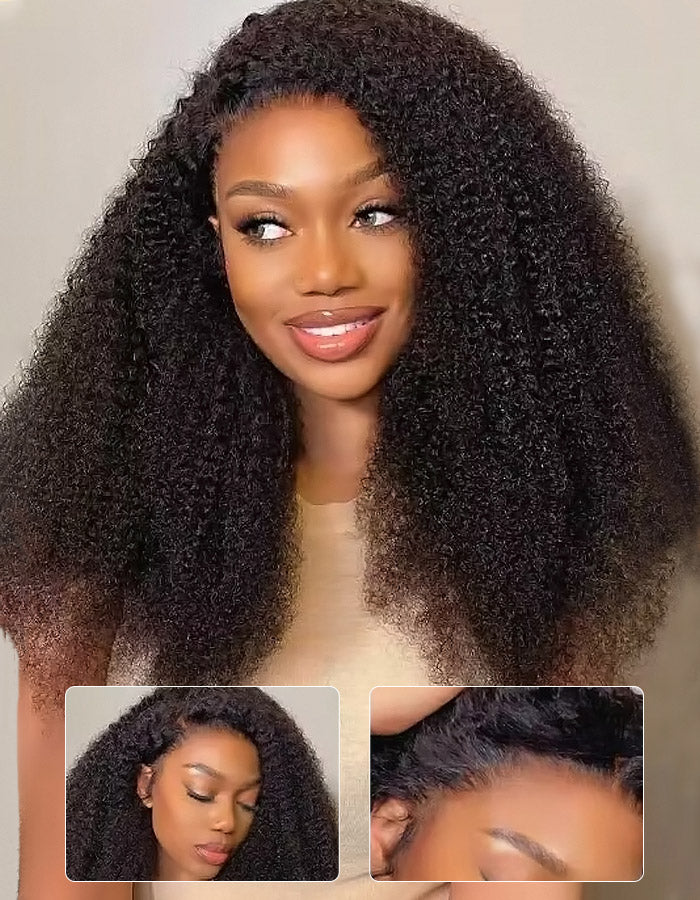 Model Wearing a Voluminous Kinky Curly Wig With Natural Texture