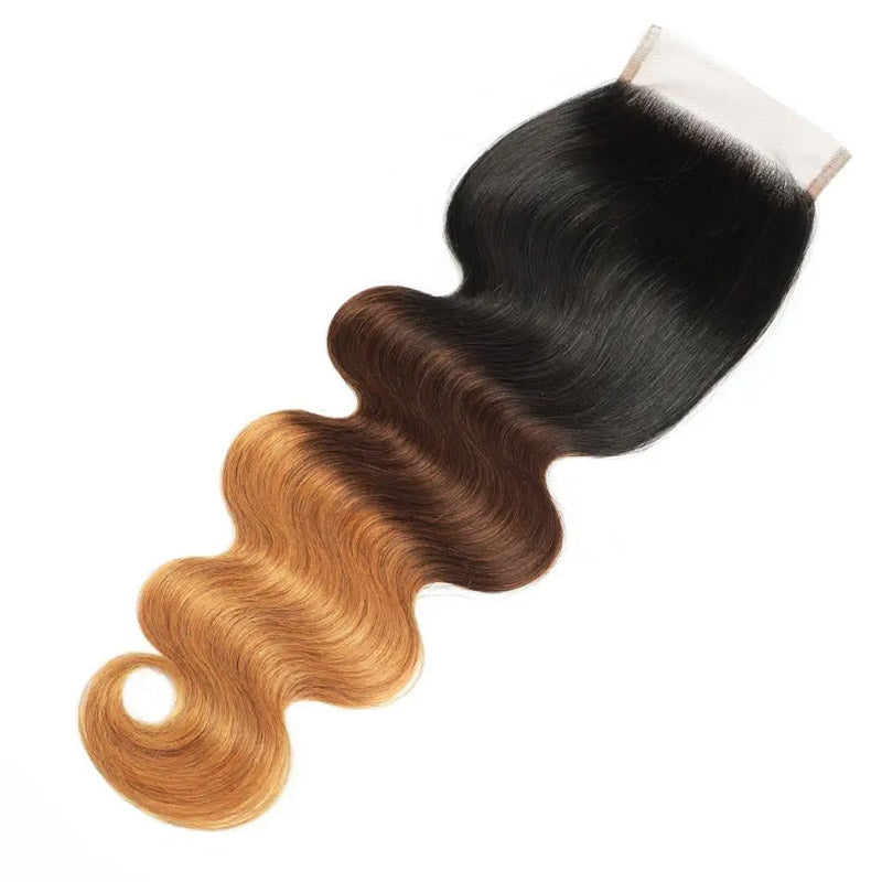 Ishow Brazilian Hair Body Wave 4 Bundles With 4*4 Lace Closure 3 Tone Ombre T1B/4/27 Colored Brown Human Hair Bundles