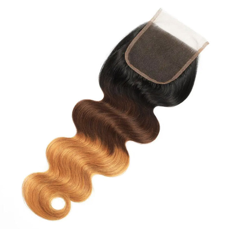 Ishow Brazilian Hair Body Wave 4 Bundles With 4*4 Lace Closure 3 Tone Ombre T1B/4/27 Colored Brown Human Hair Bundles