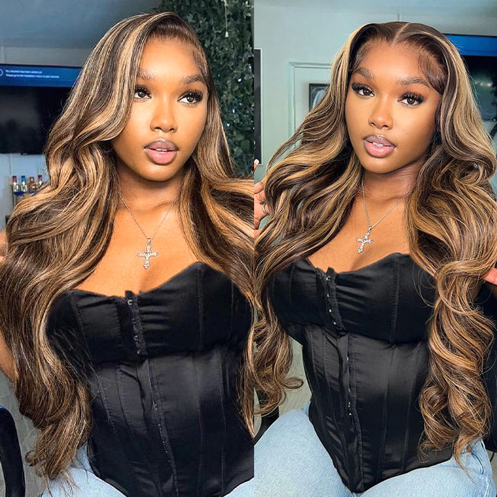 Balayage Highlight Wigs Body Wave 13X4 Lace Front Wigs HD Frontal Lace Wigs