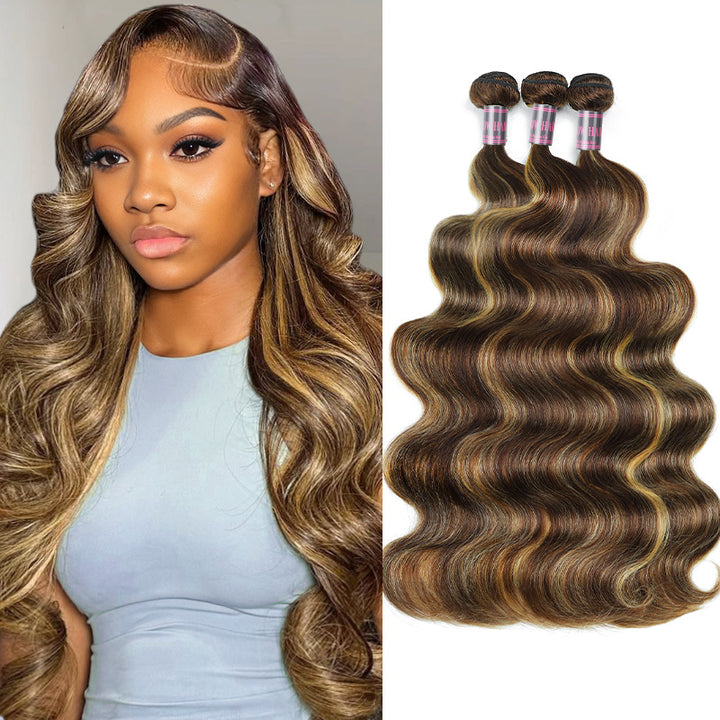 15A Premium Body Wave Bundles with Stunning P4/27 Highlights - 100% Virgin Raw Hair for Ultimate Luxury
