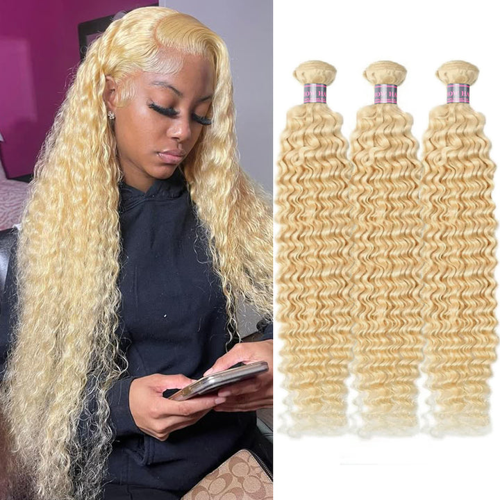 Ishow 613 Blonde Deep Wave Human Hair Bundles Brazilian Hair 3 Bundles