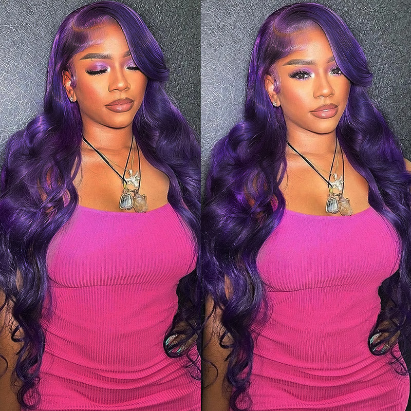 Ishow Dark Purple 13x4 Lace Front Wig Body Wave Wig Colored Human Hair Wigs Pre Plucked With Baby Hair