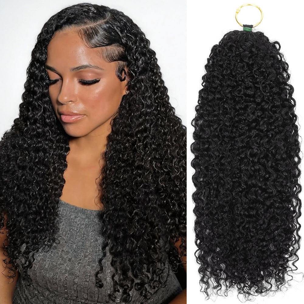 A Black Skin Women Installed Curly Feather Human Hair A Close-Up Of Curly Hair Extensions