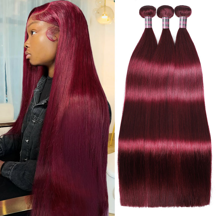 5A Premium Virgin Hair Bundles - Experience the Luxury of 100% Unprocessed Raw Human Hair in Stunning 99J Burgundy!
