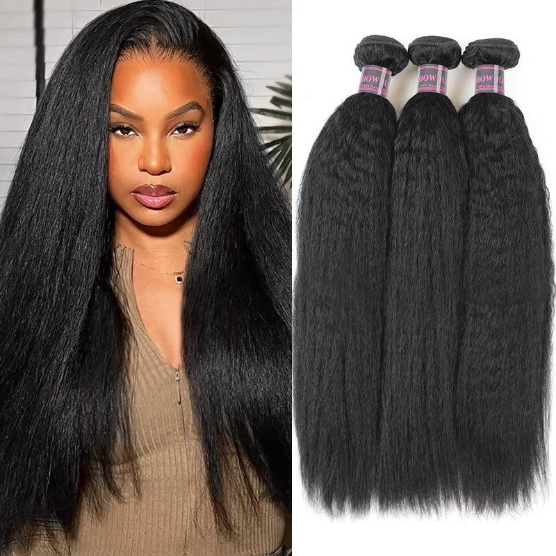 Indian Remy Human Hair Yaki Straight 3 Bundles Deal Hair Extensions Ishow Hair Weave Natural Color Hair Bundles - IshowVirginHair