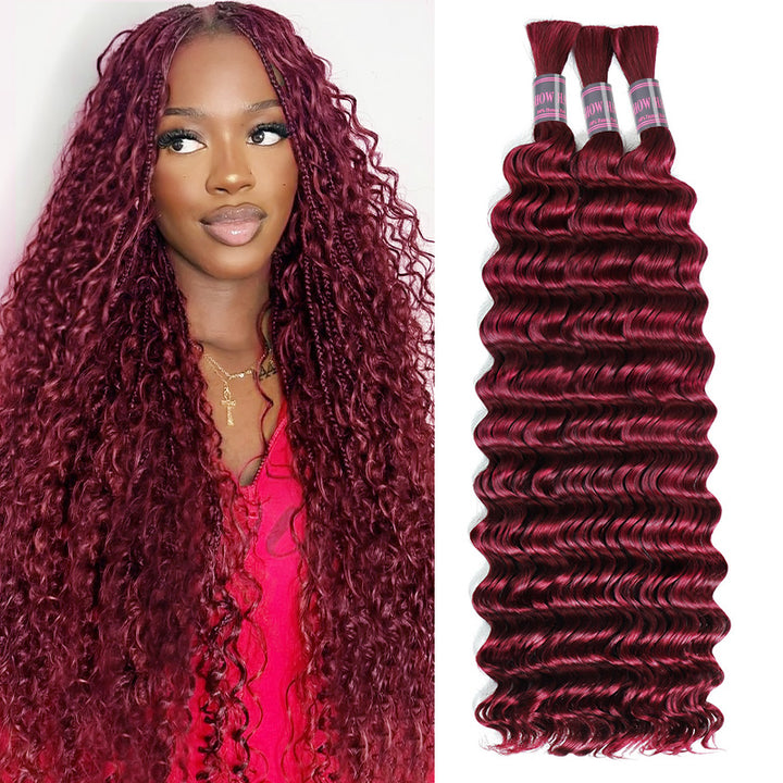 Elevate Your Style with 15A Grade Premium Human Hair in Vibrant 99J# Burgundy Color– The Ultimate Bulk Hair for Show-Stopping Looks.