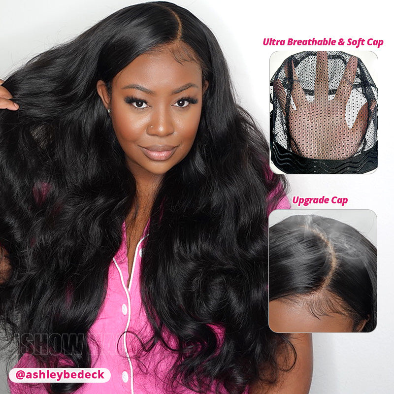 A Woman Wearing Glueless Wig Featured With Ultra Breathable & Soft Cap