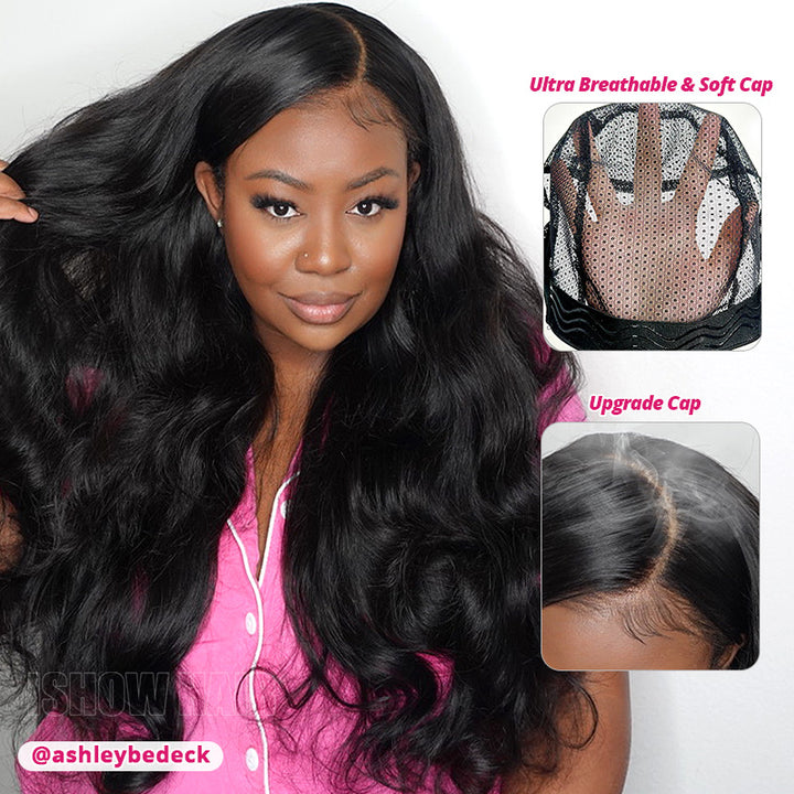 A Woman Wearing Glueless Wig Featured With Ultra Breathable & Soft Cap