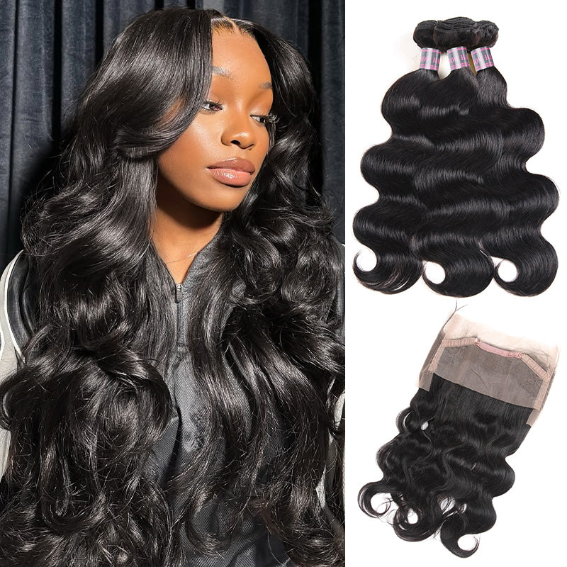 Virgin Indian Body Wave Hair 3 Bundles with 360 Lace Frontal Ishow Hair