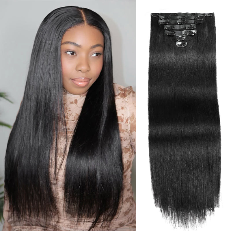 Ishow Silky Straight Hair Real Human Hair Clip in Hair Extensions With Seamless Edge Natural Black Color 9pcs / 7pcs