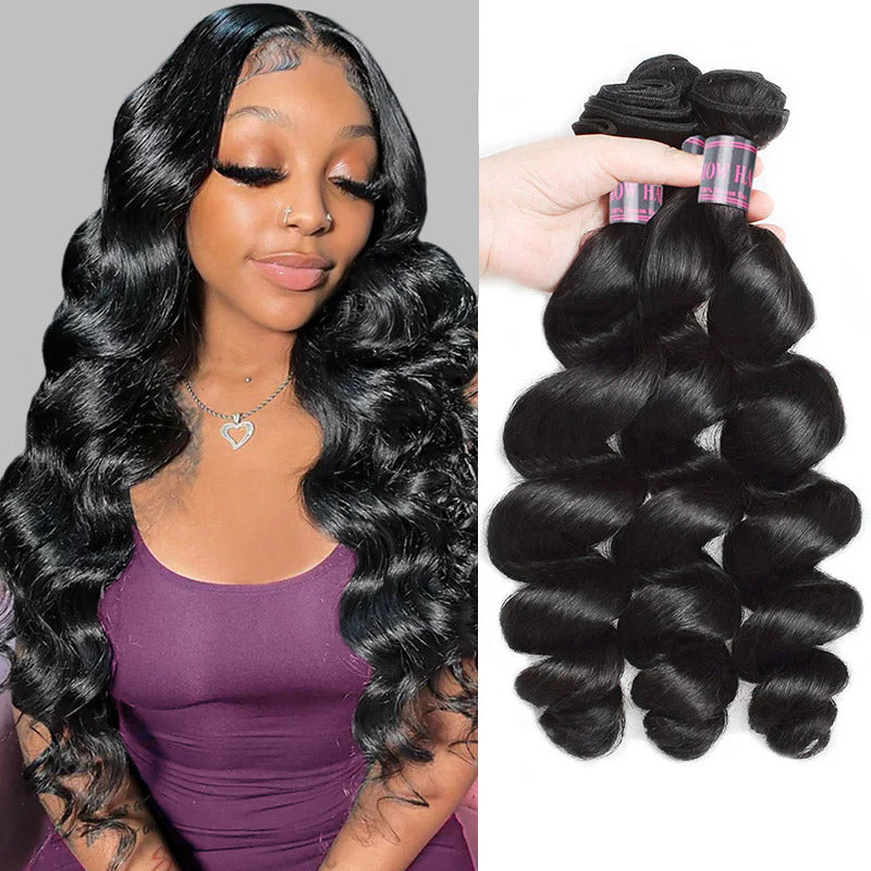 Model Showcasing Ishow Jet Black Brazilian Virgin Hair Bundles With Loose Wave Style