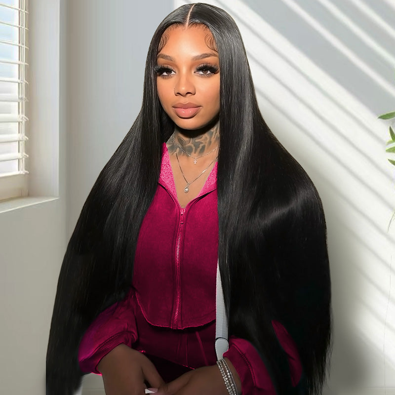 Woman With Premium Quality Vietnamese Hair Wearing A Pink Outfit Indoors.