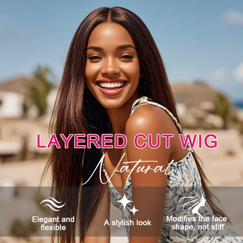 Ishow Natural Brown Color Glueless Wig Lace Front Human Hair Wigs Straight And Body Wave Layered Cut Wig