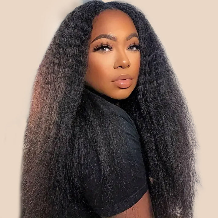 Voluminous Kinky Straight Human Hair Bundles Worn By Model With Natural Shine