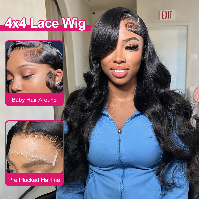 Woman Smiling With Body Wave Human Hair Wig