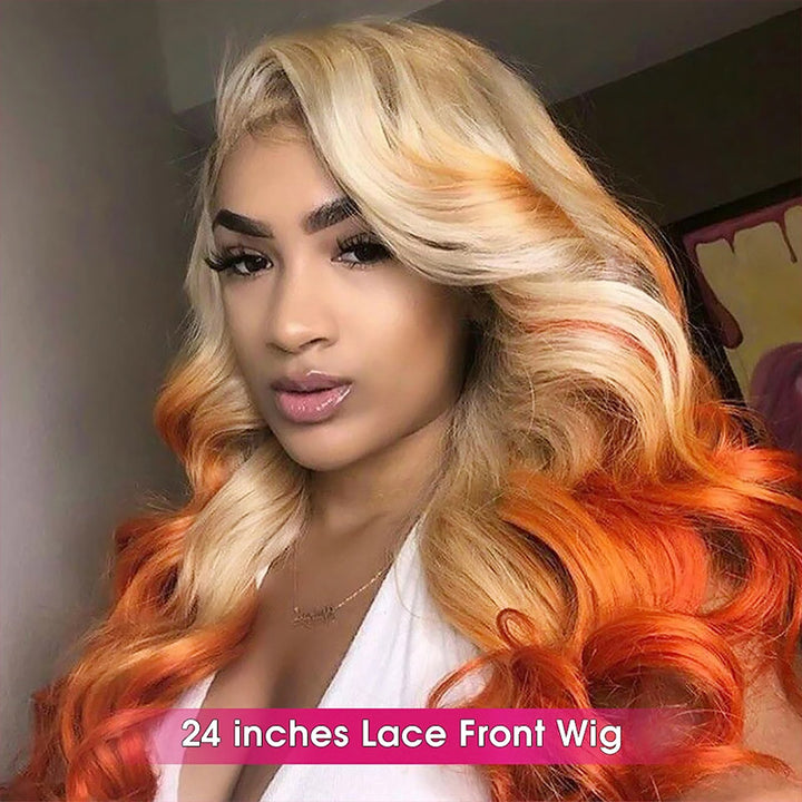 Ishow Ombre Blonde Ginger Color Body Wave Human Hair Glueless HD Lace Frontal Wig Pre Plucked