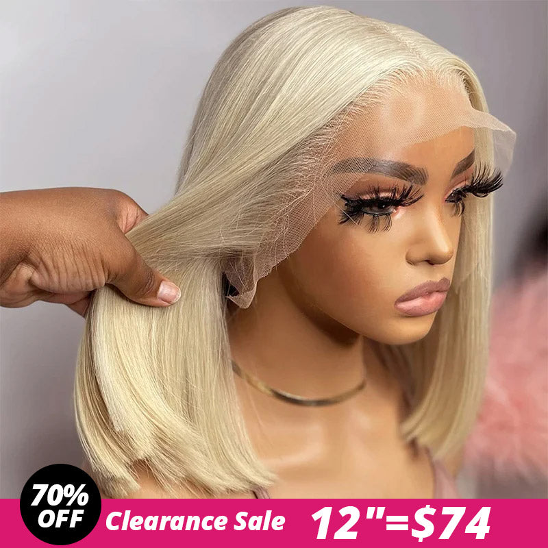 [12"=74]Ishow Flash Sale 613 Blonde Bob Wigs Transparent HD Frontal Wigs Straight Human Hair Bob Wig With Baby Hair