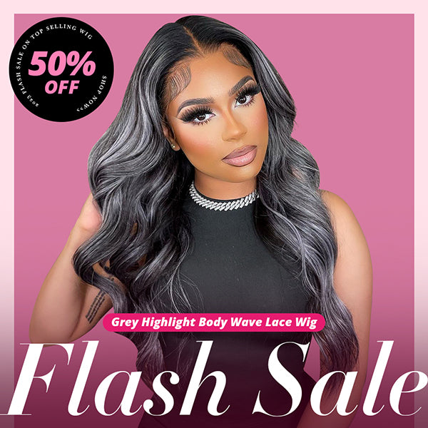 Ishow Flash Sale Grey Highlights Body Wave HD Lace Front Wigs 50% Off