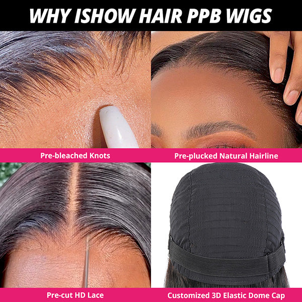 Ishow PPB™ Invisible Knots Wear Go Glueless Wigs Water Wave Wig 13x6 Lace Frontal Wigs Pre Cut Wigs Beginner Friendly
