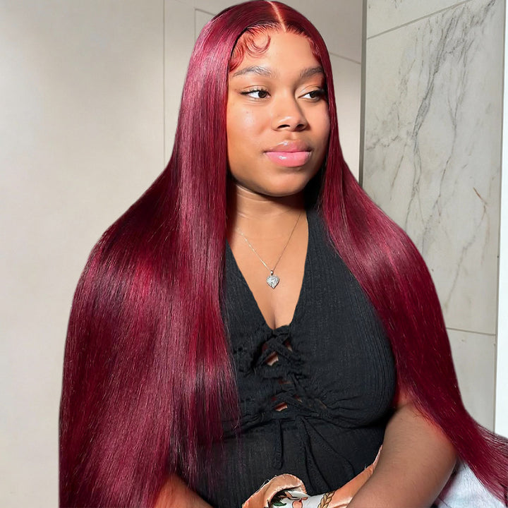 A Black Skin Women Installed 99J Color Fashion Straight Hair Wig