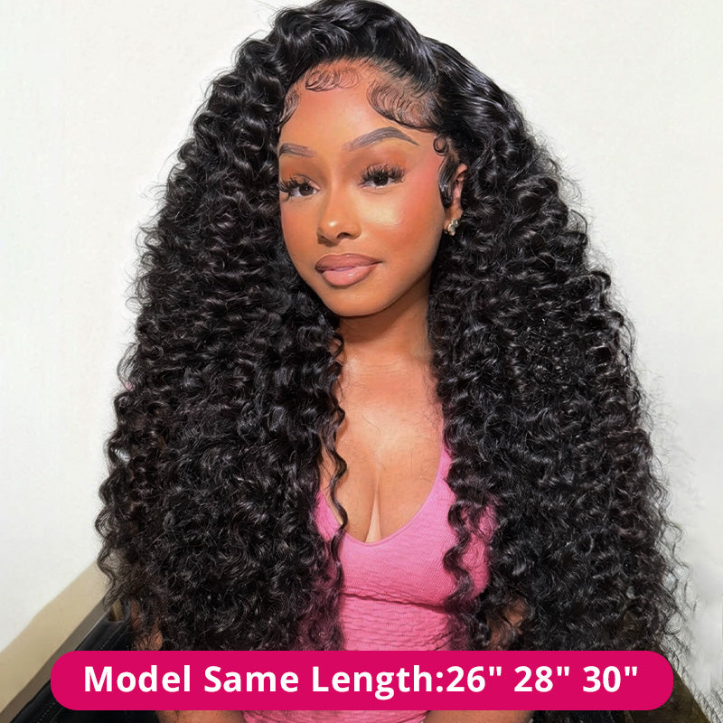 Model Showing 12A Grade 26 28 30 Inch Burmese Deep Curly Hair Bundle