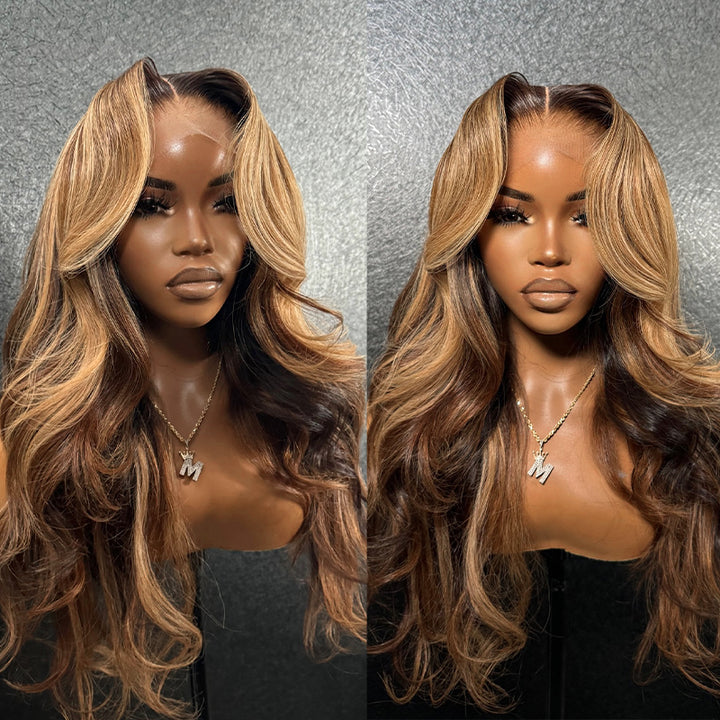 Honey Blonde Highlight Wig 13x4 Lace Front Wig Body Wave Lace Frontal Human Hair Wigs P4/27