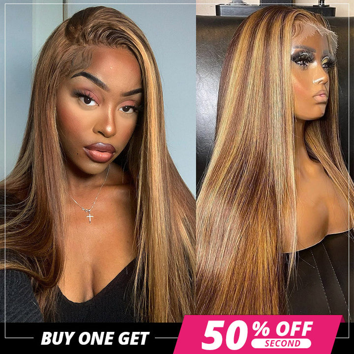 Ishow Buy One Get Second 50% Off Deal P4/27 Highlighted Honey Blonde Straight Lace Part Wig