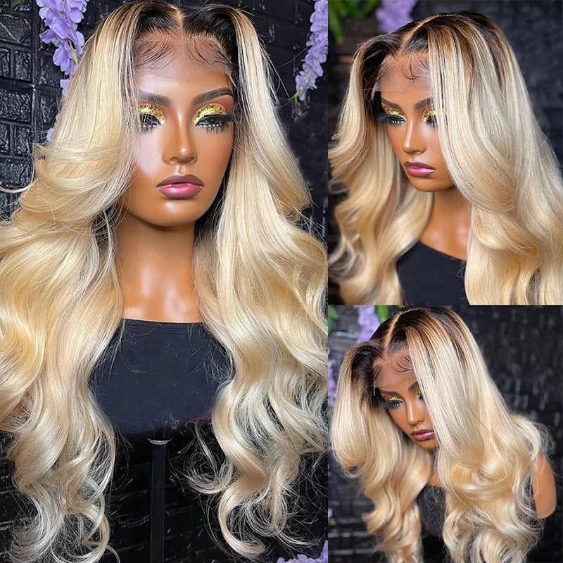 1B 613 Blonde Lace Front Wigs 13x4 Body Wave Human Hair Wigs With Baby Hair 30Inch Long Human Hair