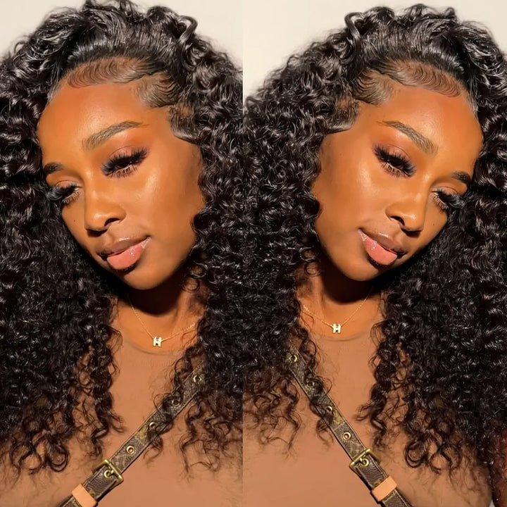 Side-By-Side Comparison Of A Woman With 13x6 Full Glueless Wig Against A Neutral Background