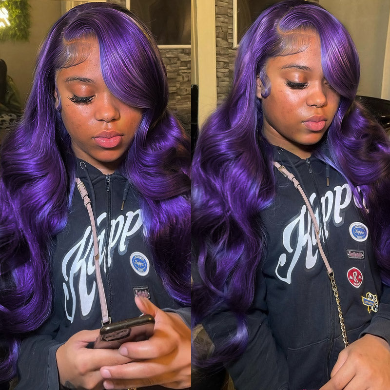 Ishow Dark Purple 13x4 Lace Front Wig Body Wave Wig Colored Human Hair Wigs Pre Plucked With Baby Hair