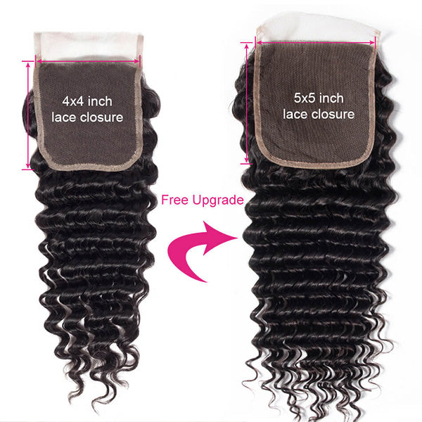 Ishow Hair Deep Wave 3 Bundles With 5x5 Lace Closure Brazilian Hair Bundles With Closure