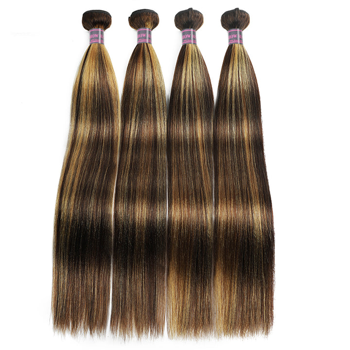 Ishow Upgrade Yaki Straight Bundles P4/27 Highlight Brazilian Human Hair 4 Bundles