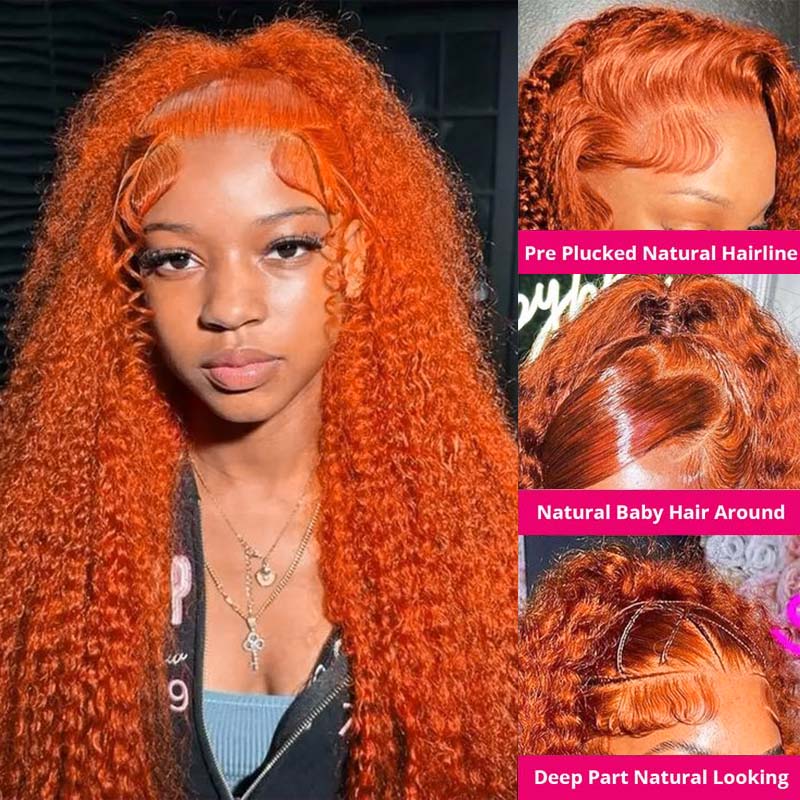 Products Ginger and Orange Wigs 13x4 Lace Front Wigs 32Inch Curly Frontal Lace Wigs With Pre Plucked