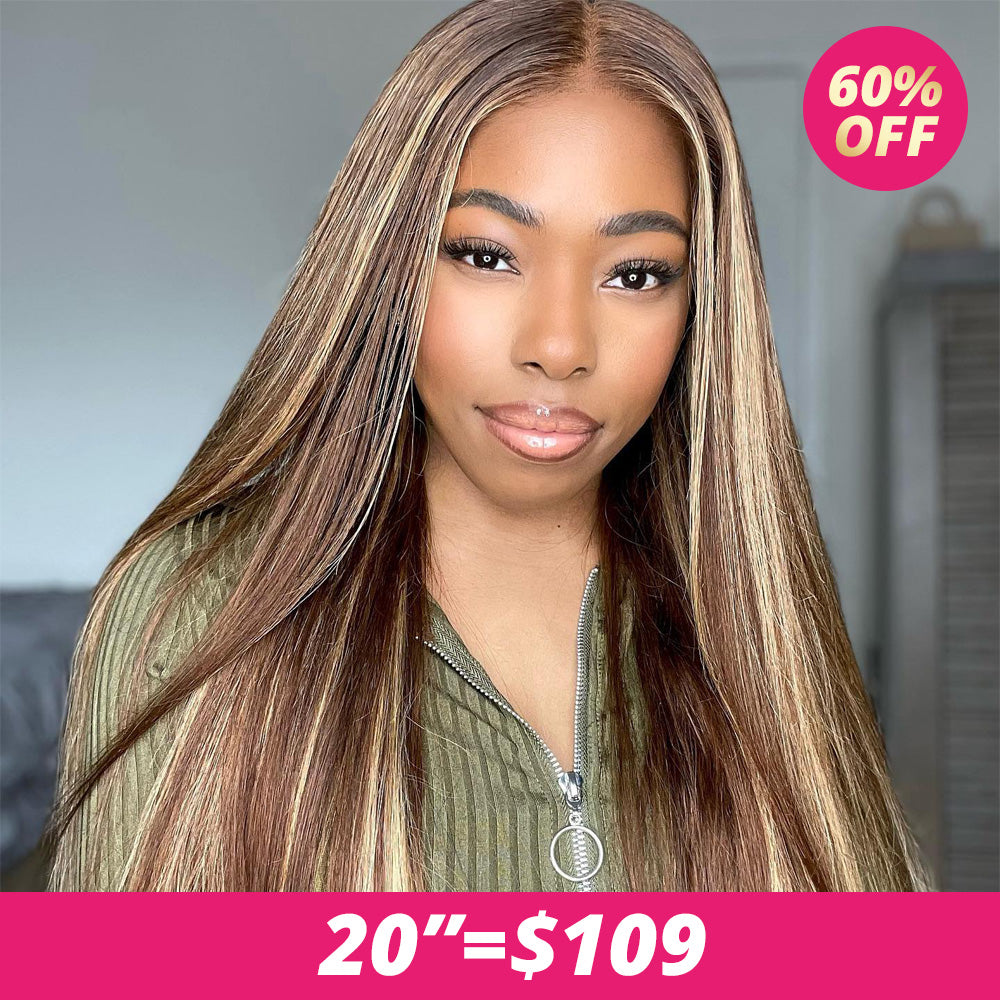 [20"=109]Ishow Highlights P4/27 Straight 4x4 HD Lace Closure Wig Pre Cut Lace Wig
