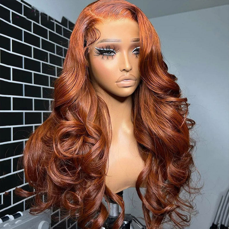 Ishow PPB™ HD Lace Glueless Human Hair Wigs Loose Body Wave Wig Dark Copper Ginger Brown Colored Wigs With Invisible Knots