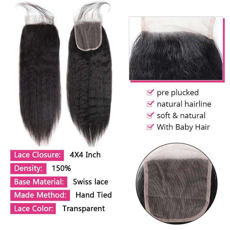 Yaki Straight Lace Closure With Natural Hairline and Baby Hair Details
