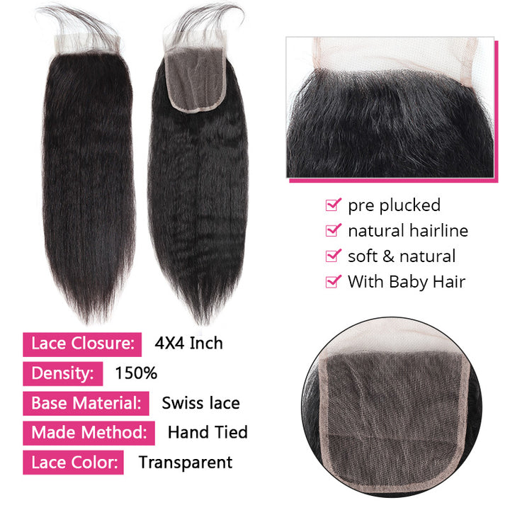 Yaki Straight Lace Closure With Natural Hairline and Baby Hair Details
