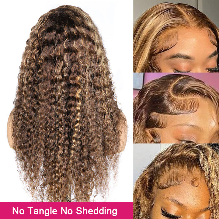 Balayage Highlight Lace Front Wigs Deep Wave Lace Frontal Wigs Pre Plucked Human Hair Wigs
