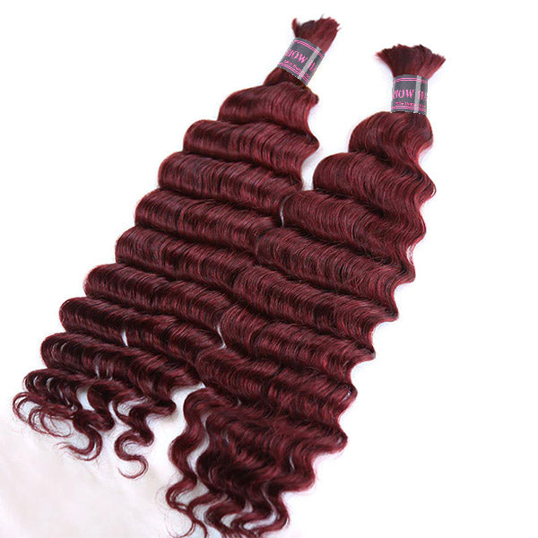 Ishow Deep Wave 99J Burgundy Bulk Raw Human Hair For Braiding Bundles No Wefts Human Hair Extensions
