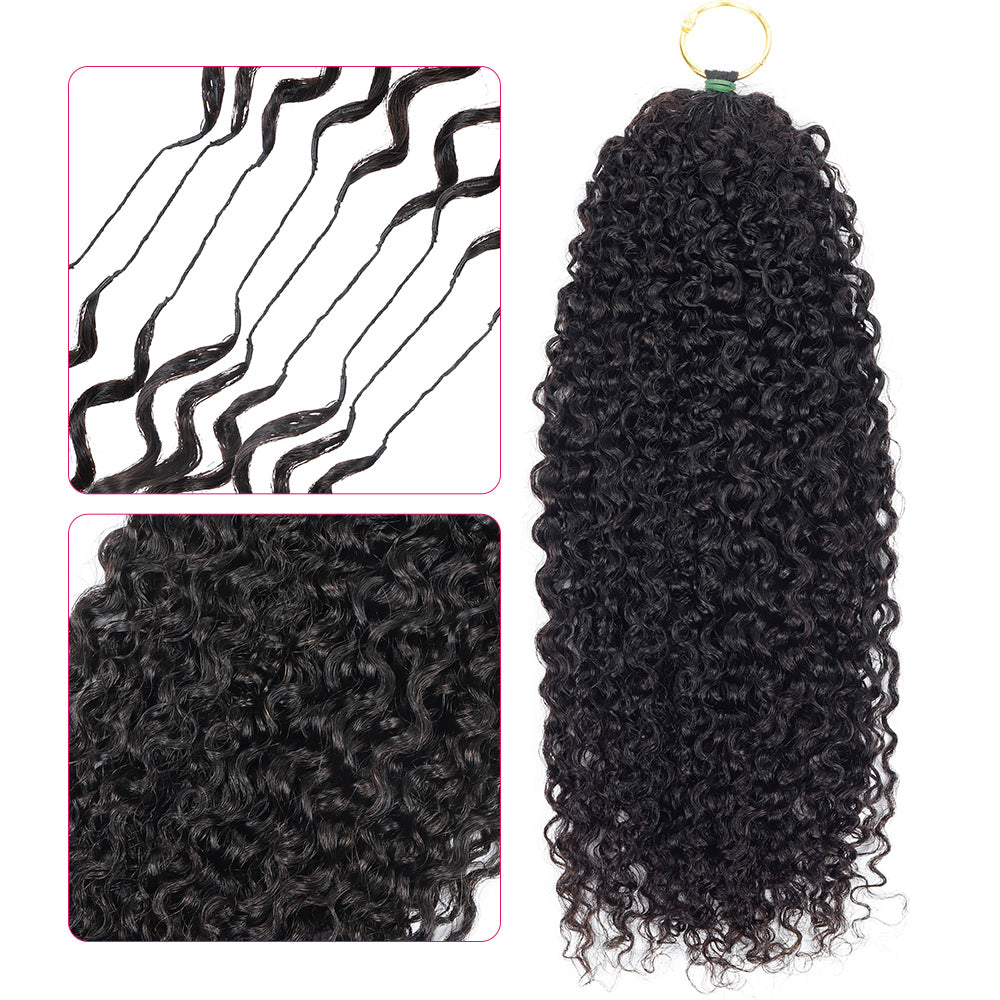 Black Curly Hair Extension Held By A Hand With Close-Up Insets Showing Texture And Style.