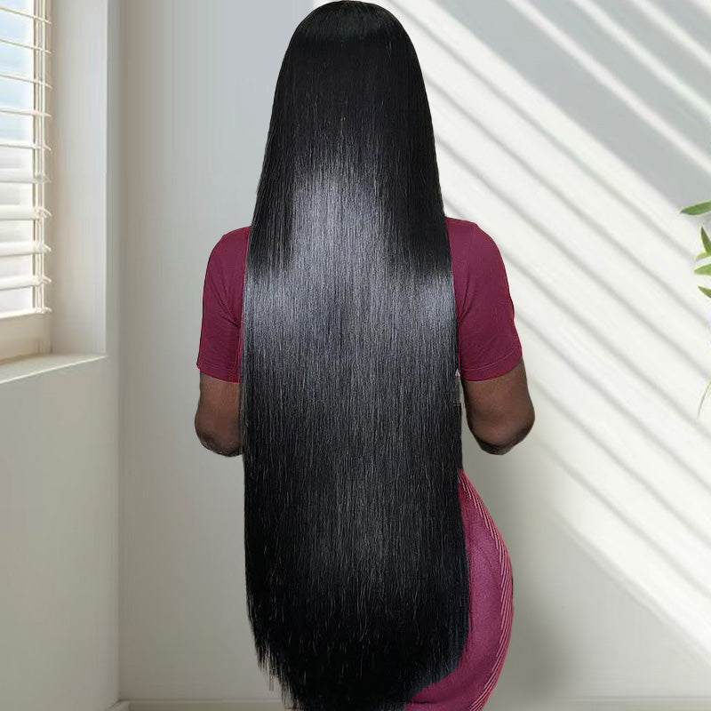 Model Showcasing Long Raw Vietnamese Straight Hair Bundle, Back View
